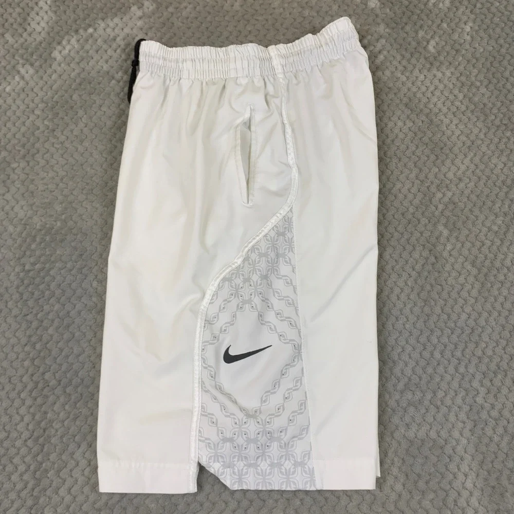 Nike LeBron Basketball Shorts Mens S White Gray Dri-FIT 451127-100 Crown Logo